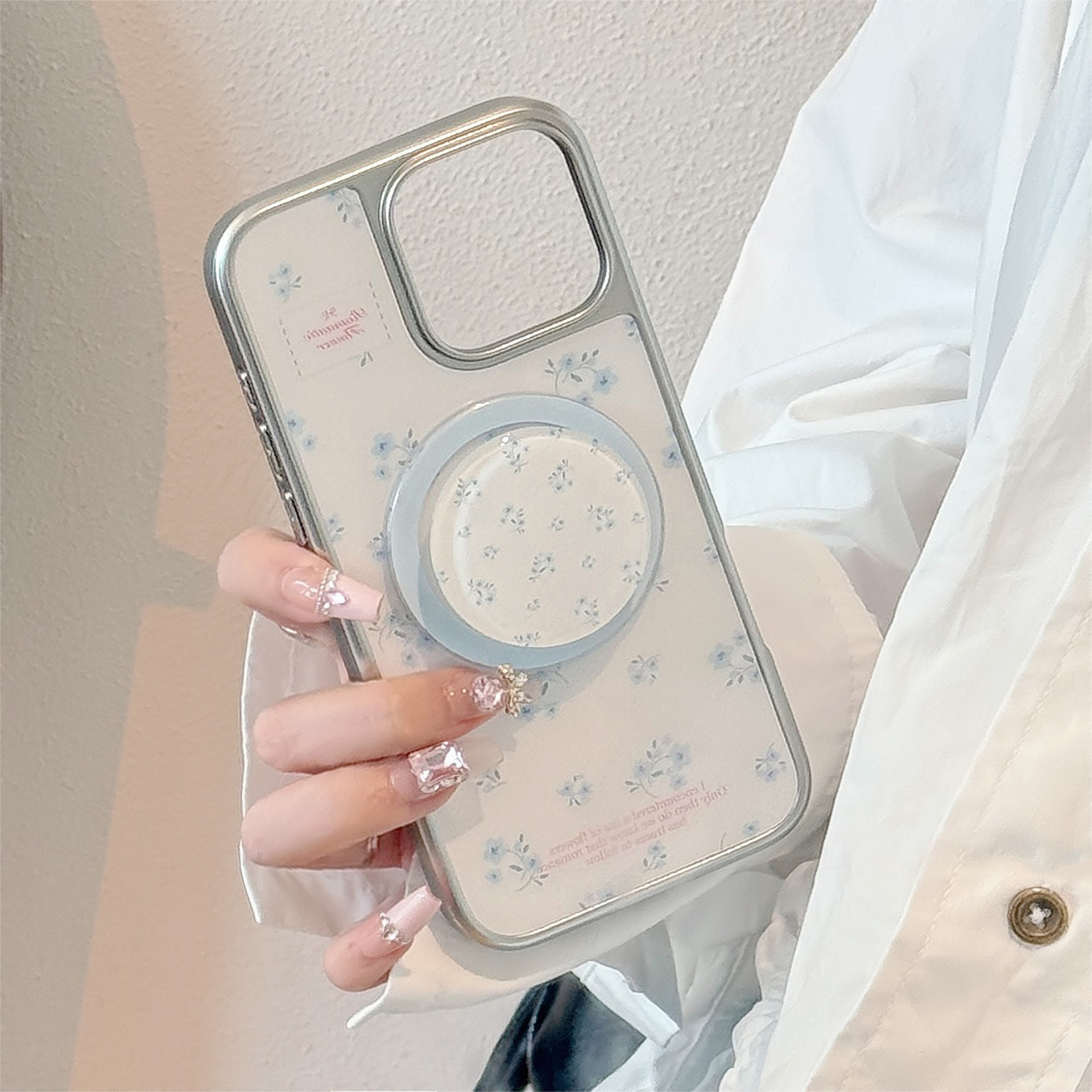 Phone Cases Girly - Korean Floral Silver Edge Plating Magnetic