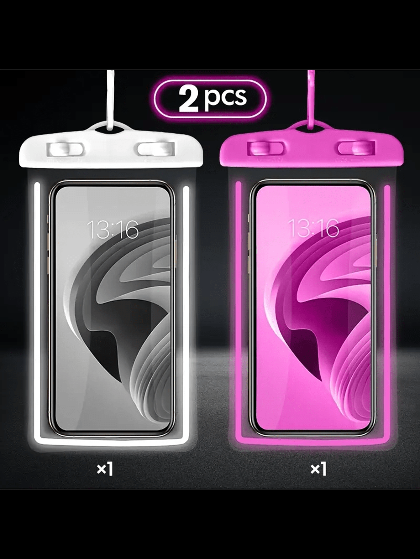 Phone Cases With Pictures - 2-Pack Luminous Waterproof Phone Case with