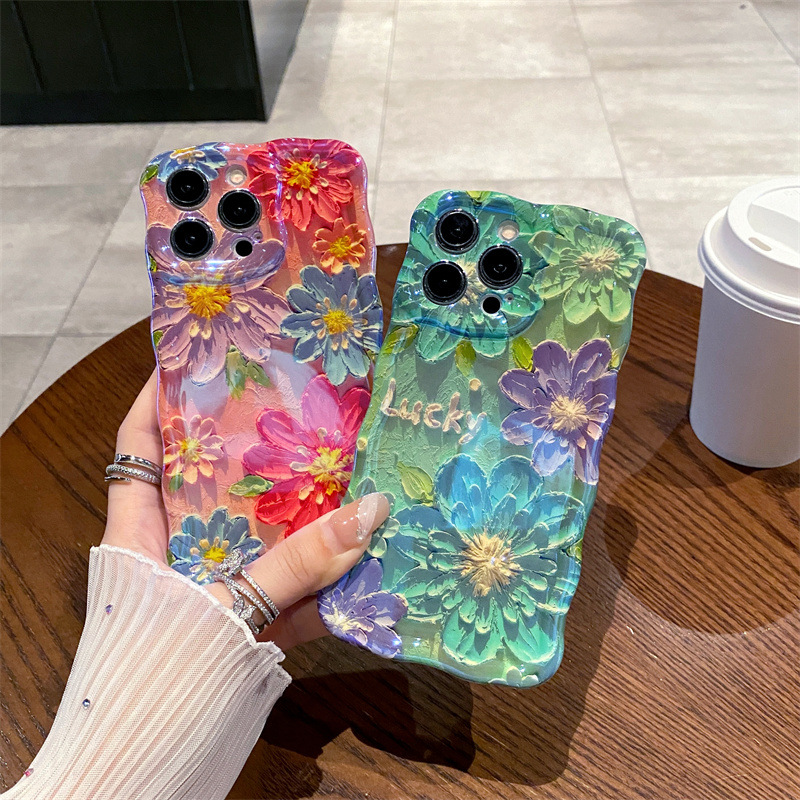Phone Cases For Iphone 15 - Retro Blue Light Oil Painting Flowers