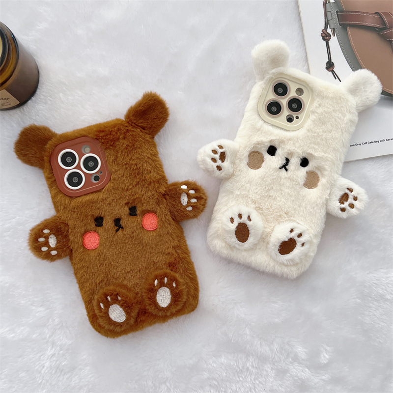 Korean 3D Cartoon Bear Fluffy  - Phone Cases For Iphone 15 avis et prix