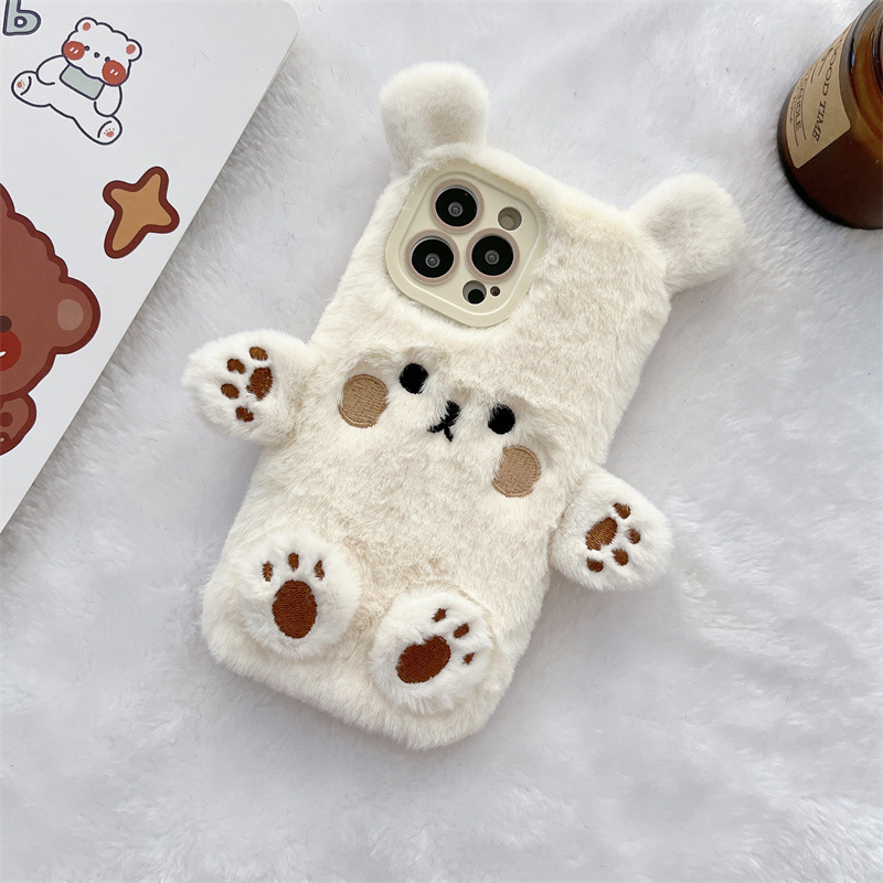Korean 3D Cartoon Bear Fluffy  - Phone Cases For Iphone 15 avis et prix