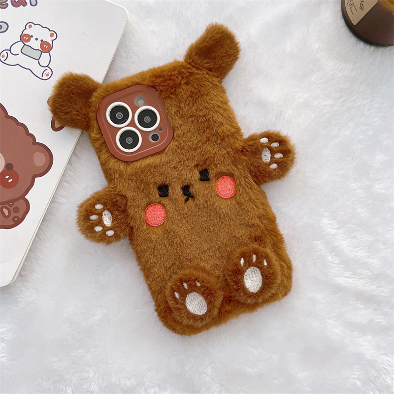 Korean 3D Cartoon Bear Fluffy  - Phone Cases For Iphone 15 avis et prix