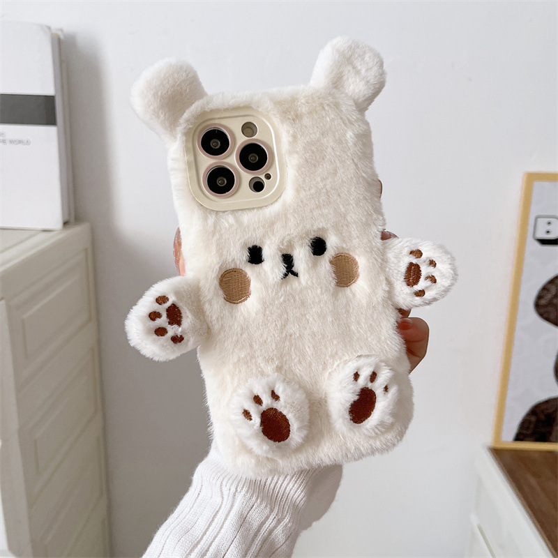 Korean 3D Cartoon Bear Fluffy  - Phone Cases For Iphone 15 avis et prix