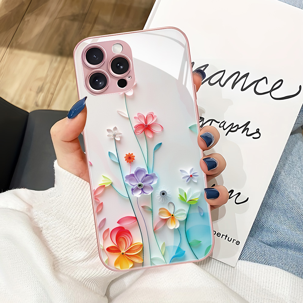 Pink Flower Tempered Glass Cas - Phone Cases Pink avis et prix