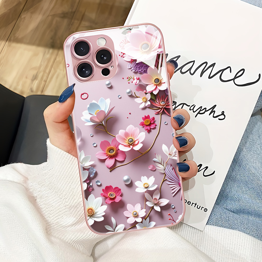 Pink Flower Tempered Glass Cas - Phone Cases Pink avis et prix