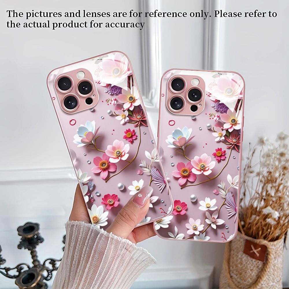 Pink Flower Tempered Glass Cas - Phone Cases Pink avis et prix