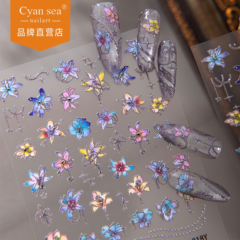 Iridescent Floral Nail Sticker - Phone Cases Viral avis et prix