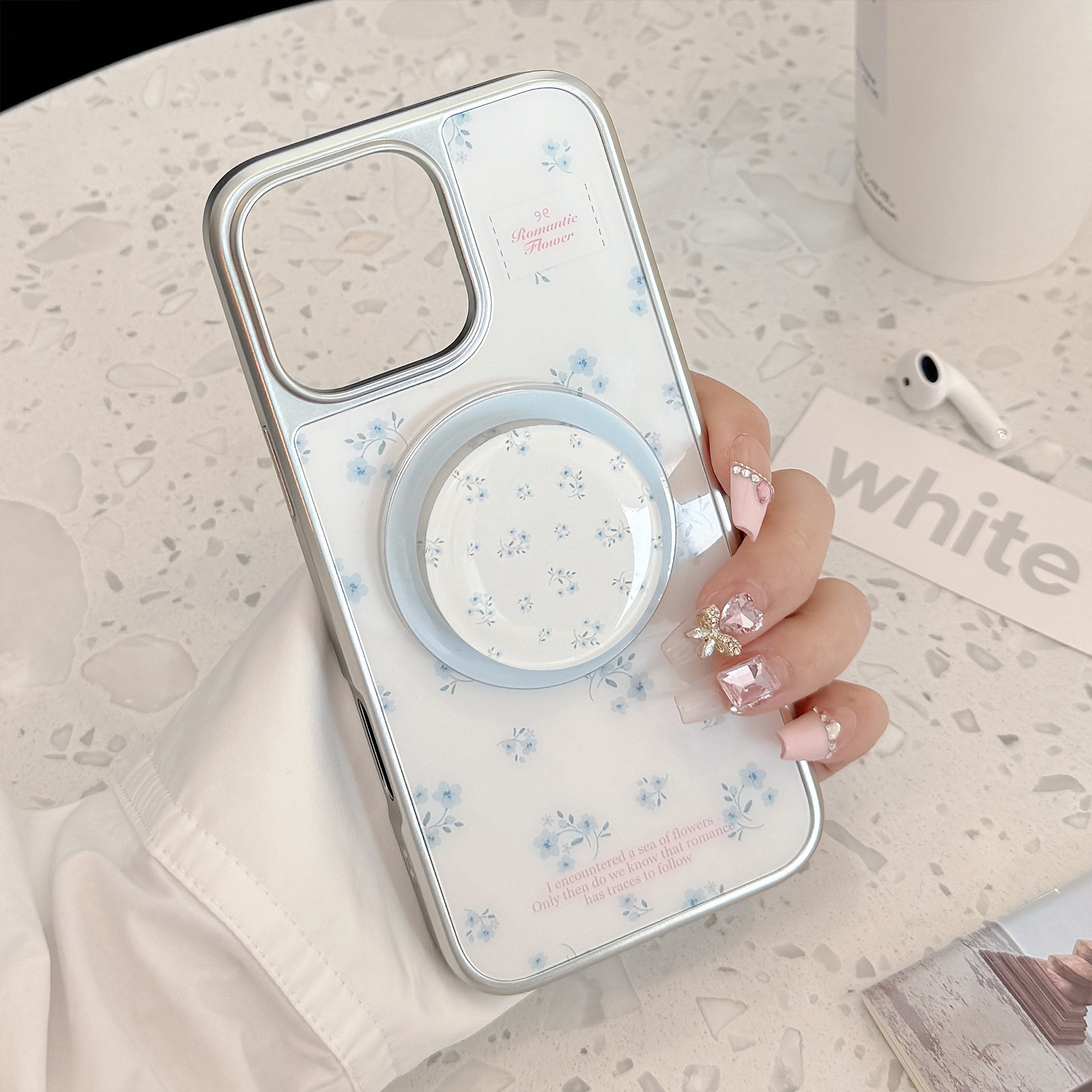 Korean Floral Silver Edge Plat - Phone Cases Girly avis et prix