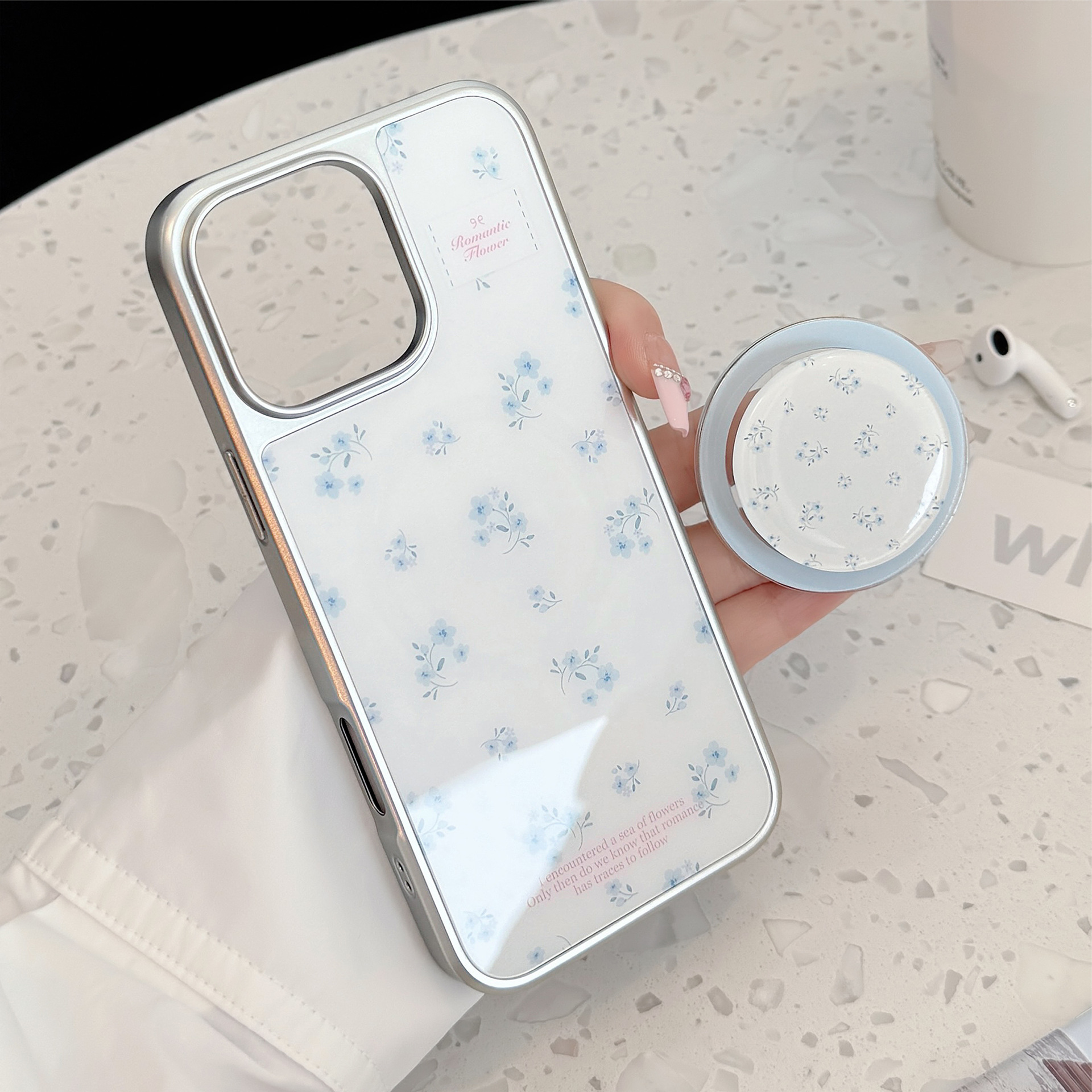 Korean Floral Silver Edge Plat - Phone Cases Girly avis et prix