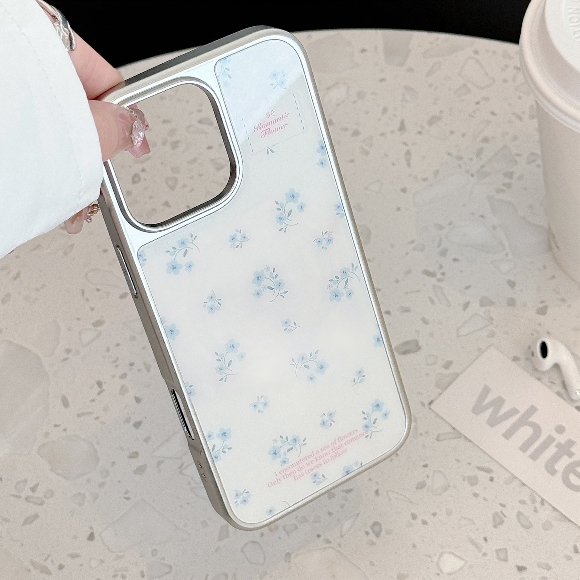 Korean Floral Silver Edge Plat - Phone Cases Girly avis et prix